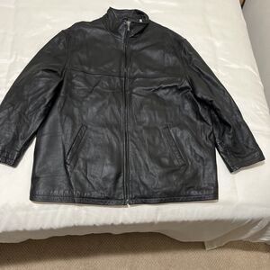 Linea Uomo Black Leather Flight Bomber Jacket Coat Mens XXL Full-Zip Lined